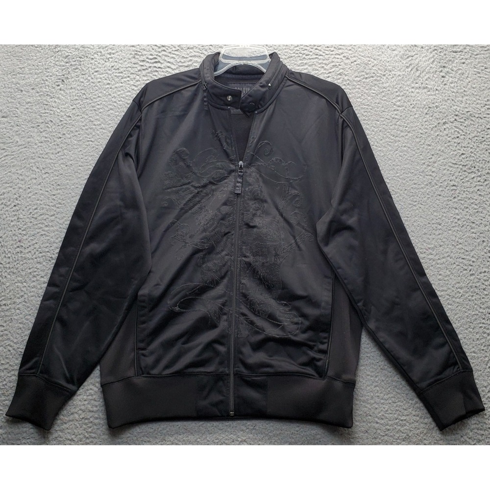 Calvin Klein Track Jacket Mens M Black Long Sleeve Stretch Removable Hood Zip Up